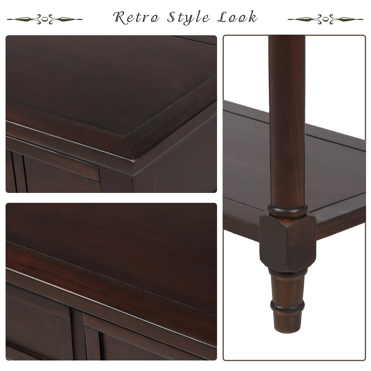 Entryway Table with Solid Wood Legs Console Table Traditional Design with Two Drawers and Bottom Shelf Sofa Table