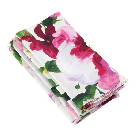SARO  20 in. Square Printed Floral Design Napkin  Multi Color - Set of 4
