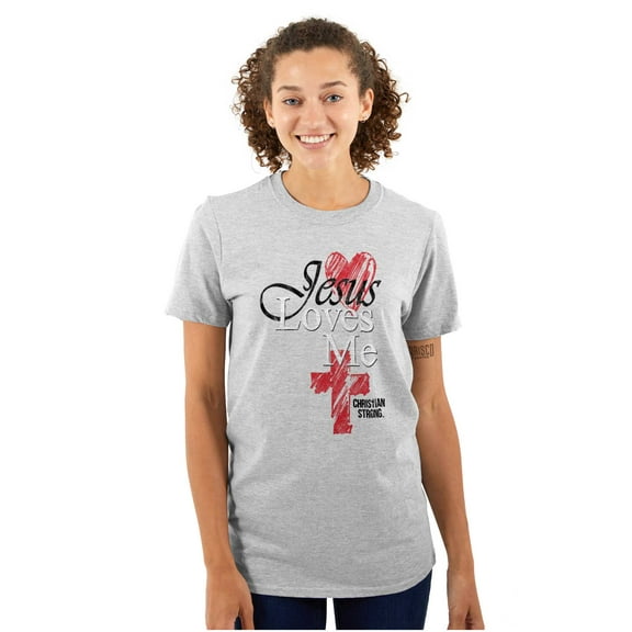 Jesus Loves Me Heart Cross Faith Women's Graphic T Shirt Tees Brisco Brands S