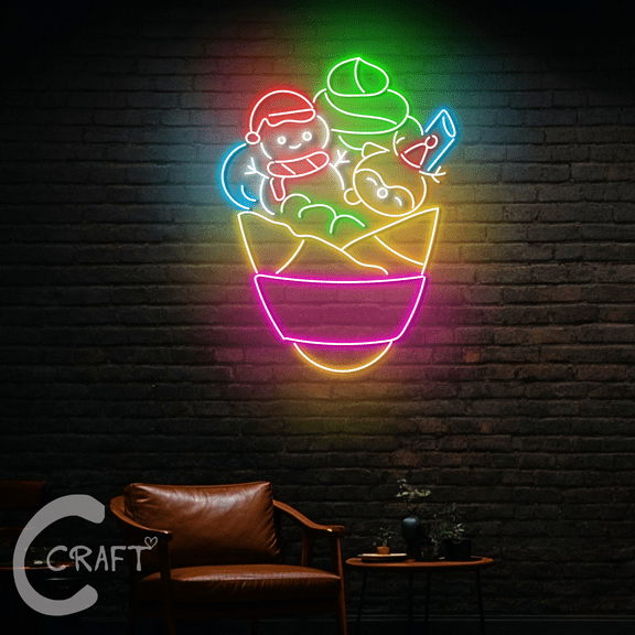C-CRAFT Christmas Crepe Neon Sign LED Light 38 inch for Crepe Shop Decor