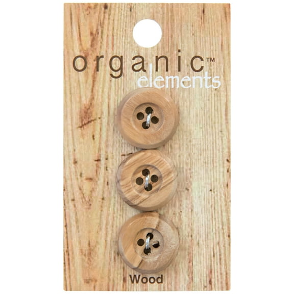 Le Bouton Tan 3/4" 4-Hole Wood Buttons, 3 Pieces