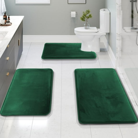 Bathroom Rugs, Velvet Memory Foam Bath Mat, Non-Slip Bath Rugs, Machine Wash, Dries Quickly, Ultra Soft Plush Bath Mats for Bathroom, Hunter Green Hunter Green 17 x 24 / 20 x 32 / 20 x 24