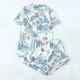 thumbnail image 4 of Wang6 Pajamas Sets for Womens with Shorts Soft Pjs Loungewear Sets 2 Pieces Short Sleeve V Neck Button Shirts Shorts Floral Printed Sleepwear Set Light Blue XL, 4 of 5
