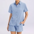 thumbnail image 4 of Short Sets 2 Piece Button Down Short Sleeve Shirts Cute Shorts Beach Vacation Lounge Matching Outfits Light Blue M, 4 of 4