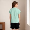 thumbnail image 2 of HomeGardon Linen Shirts for Girls Cotton Button Blouse Casual V Neck Short Sleeve Shirt Side Slip Loose Fit Top Soft Summer,Mint Green, 2 of 9