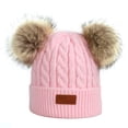 thumbnail image 4 of Gorro de lana para niños con bola de pelo doble de otoño e invierno, gorro de punto para bebé con bola de pelo de mapache de imitación, 4 of 5