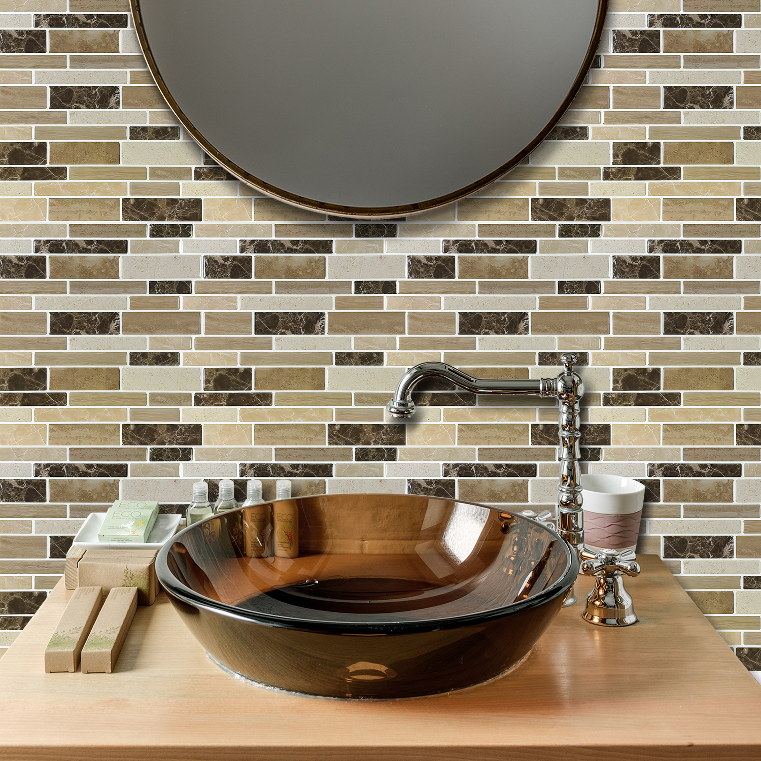 Clever Mosaics 12" x 12" Marble Vinyl Tiles, for Kitchen Backsplash 10 Pieces