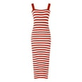 thumbnail image 4 of Fsqjgq Summer Dresses for Women 2024 Tshirt Dress Women Striped Knit Bodycon Midi Dress Square Neck Side Slit Tank Ribbed Sweater Dresses Plus Size Flowy Tiered Beach Vacation Dress S, 4 of 8