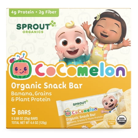 CoComelon Sprout Organics Toddler Snacks, Organic Banana Snack Bar, Single Serve Bars, 5 count Box