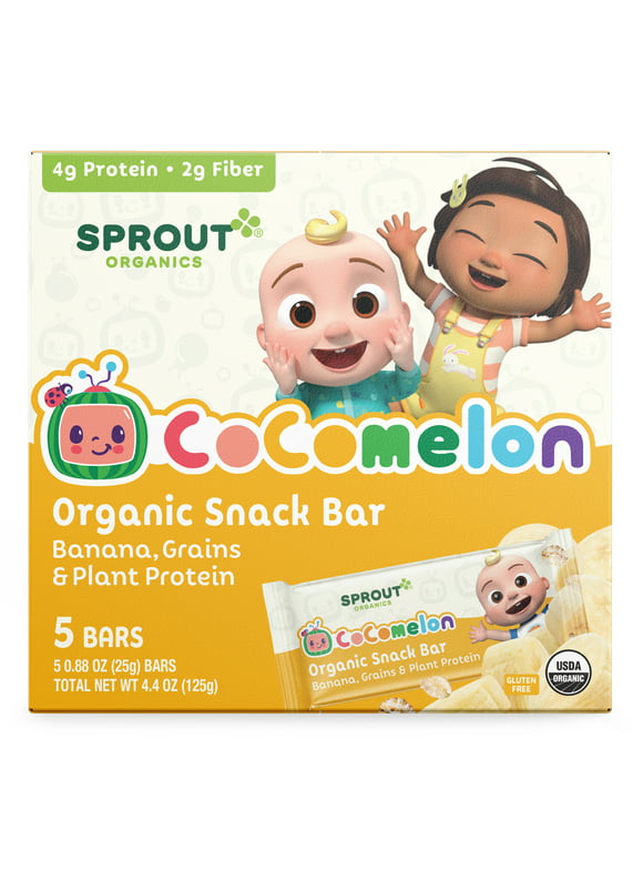 CoComelon Sprout Organics Toddler Snacks, Organic Banana Snack Bar, Single Serve Bars, 5 count Box