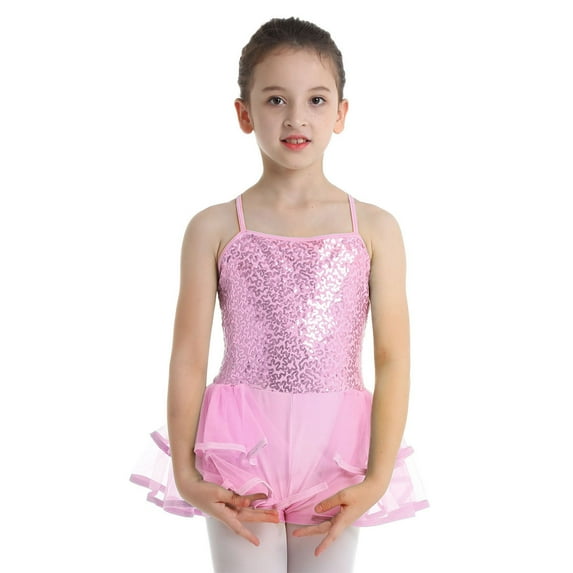 MSemis Girls Sequined Camisole Ruffle Ballet Tutu Skirted Leotard
