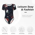 thumbnail image 6 of Daiia Vintage Rose print Women's Crew Neck Short Sleeve Bodysuit Fashion Tops Fit Casual Basic Extender Bodysuit-X-Large, 6 of 9