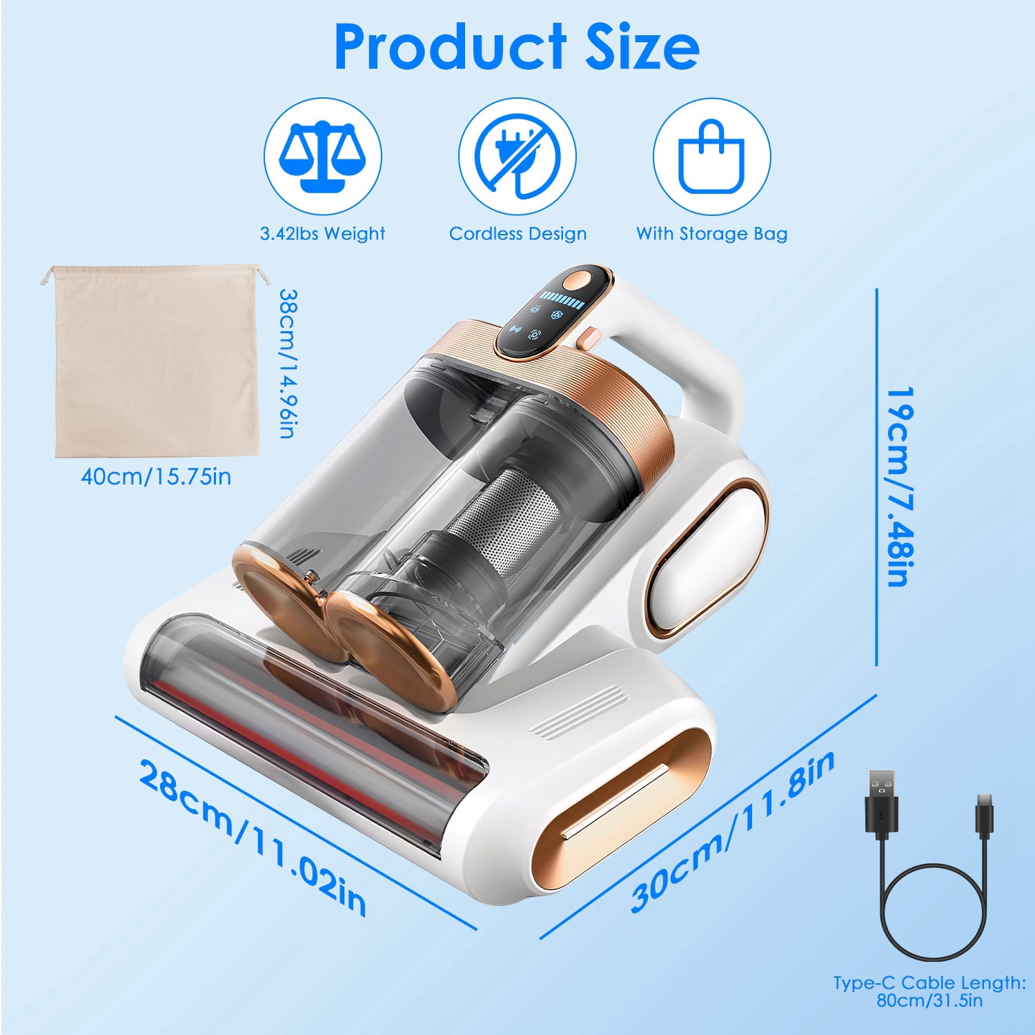Imountek 200W Handheld Bed Vacuum Cleaner, 16Kpa Cordless Mattress Vacuum Cleaner with UVC & Ultrasonic, 18000 RPM Brushroll, Dual Dust Cups, for Bed Pillow Sofa Crib