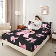 thumbnail image 4 of Castle Fairy Personalized Initial 3pcs Twin Sheet Sets,Dreamy Princess Twin Fitted Sheet,Black Pink Breathable Flat Sheet,Lightweight Kawaii Room Decor, 4 of 7