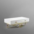 thumbnail image 5 of Hilo Coffee Table - 2 Drawers, Hight Gloss Lacquer Finish, Polished Stainless Steel Base, White/Gold, 5 of 10