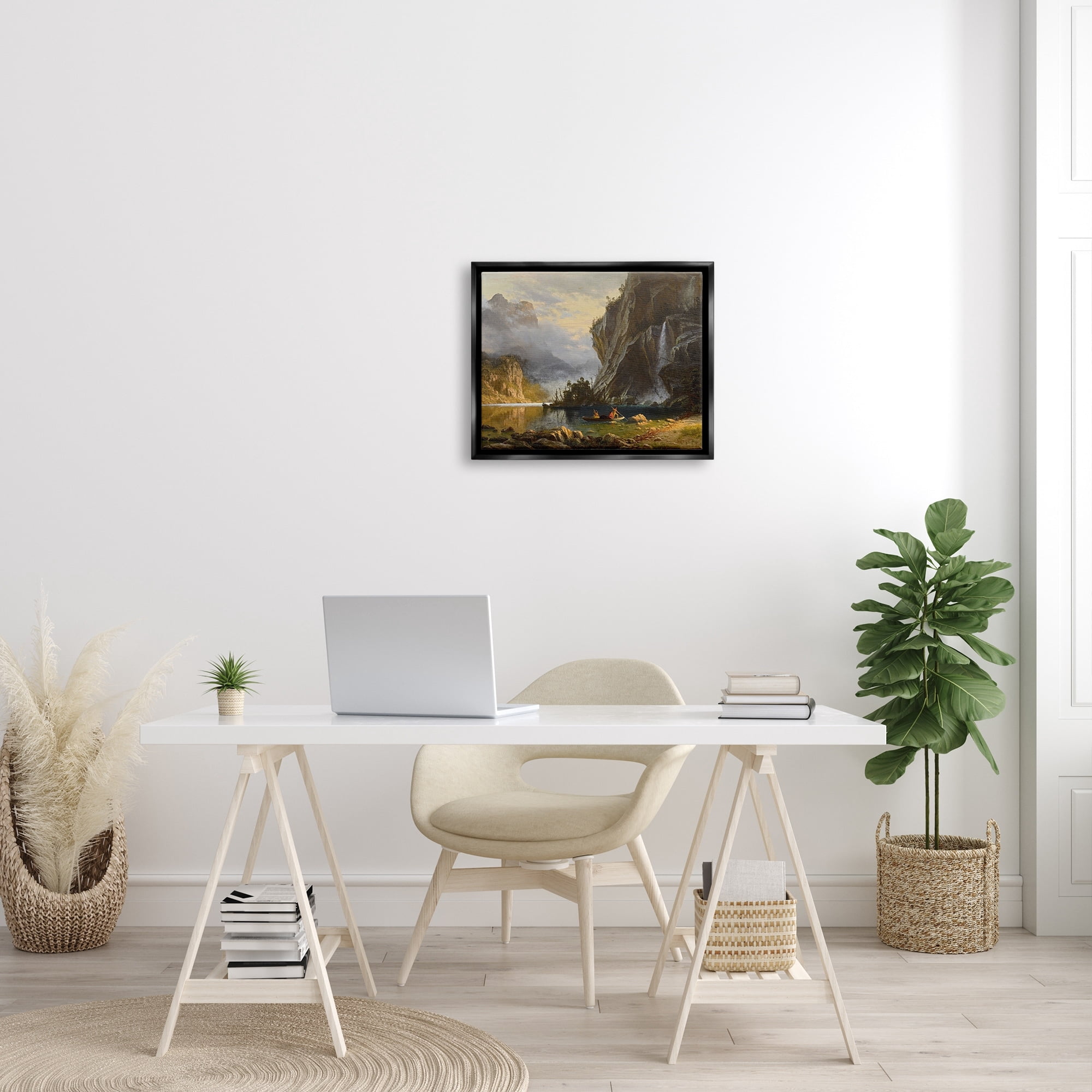 Stupell Industries Indians Spear Fishing Classic Albert Bierstadt Painting Painting Jet Black Floating Framed Canvas Print Wall Art, Design by one1000paintings