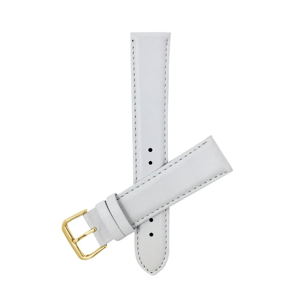 Bandini 12mm Womens Leather Watch Band Strap - White - Semi-Padded - Stitching - Gold Buckle