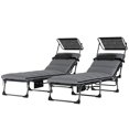 thumbnail image 1 of Set of 2 Outdoor Chaise Lounge Chairs, Light Grey Folding Sun Loungers with 5-Position Adjustable Backrest, 360° Canopy, Removable Cushions for Patio, Beach, and Camping, 1 of 7
