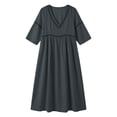 thumbnail image 4 of HONHUZH Womens Wedding Guest Dresses Plus Size V Neck 3/4 Sleeve Midi Dress Flowy Cotton Boho Long Dress XS-5XL, 4 of 8