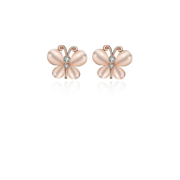 Elegant Plated Rose Gold Butterfly Opal Stud Earrings