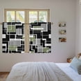 thumbnail image 3 of Sage Green Black Geometric Tier Curtains 54 Inch Length, Modern Abstract Art Block Cafe Short Curtains for Bathroom Over Sink, Small Kitchen Curtain Light Filtering Tiered Drapes 2 Panels 27.5"Wx54"L, 3 of 8