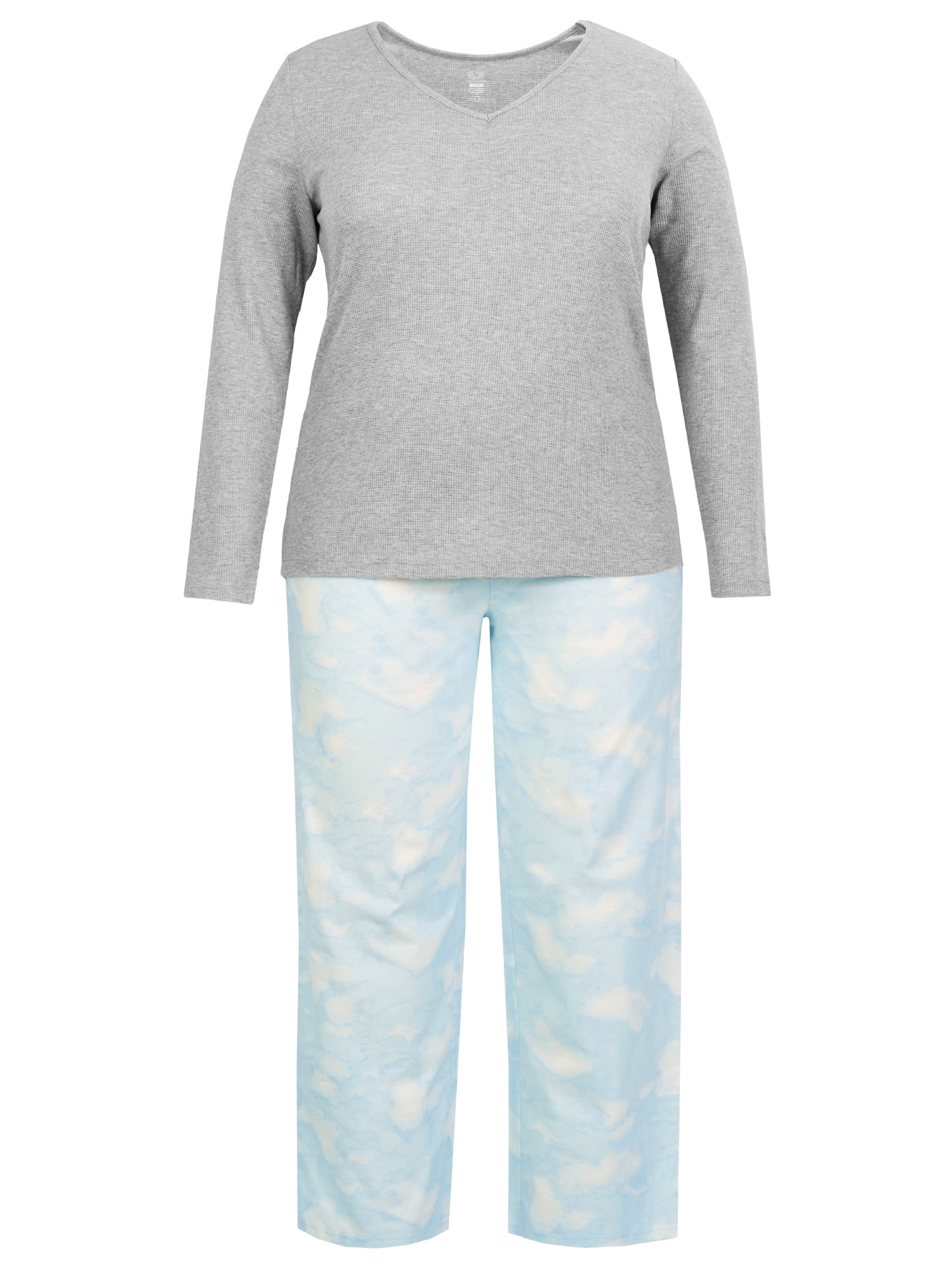 Fruit of the Loom Women's Beyond Soft Long Sleeve Waffle Top and Flannel Bottom Pajama Set, Sizes S-4X