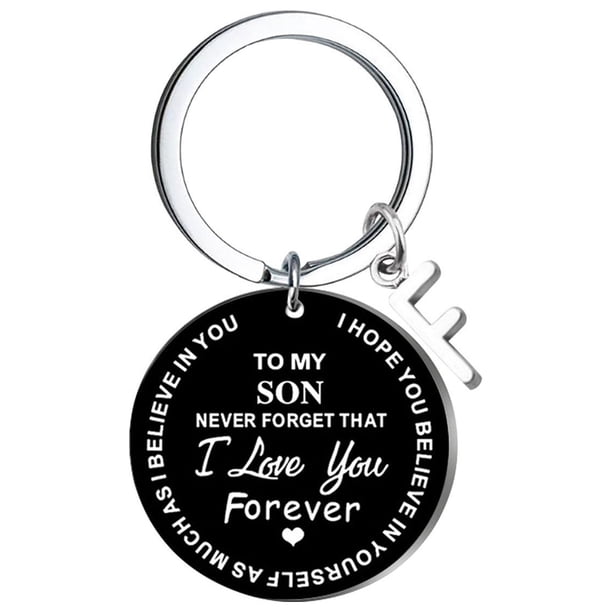 Llaveros para mujer, llavero de billetera, llavero de auto, llavero DIY para mi hijo, llavero de acero inoxidable negro con apellido de 26 letras, 2,5 cm, decoraciones de moda