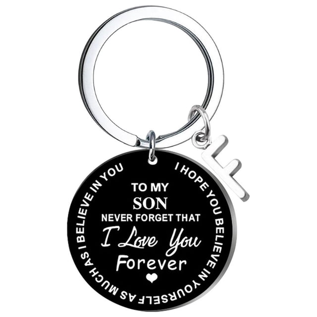 Llaveros para mujer, llavero de billetera, llavero de auto, llavero DIY para mi hijo, llavero de acero inoxidable negro con apellido de 26 letras, 2,5 cm, decoraciones de moda