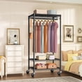 thumbnail image 2 of P6 Medium Rolling Clothes Rack Heavy Duty, Clothing Racks for Hanging Clothes, Freestanding Garment Rack with Wheels, Portable Closet Rack Max Load 370 LBS, 30''W x 14''D x 77.6''H, Black, 2 of 14
