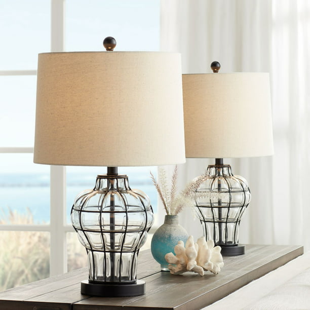 360 Lighting Modern Table Lamps Set Of, Table Lamp With Burlap Drum Shade