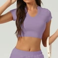 thumbnail image 2 of Lenpel Crop Workout Tops for Women Seamless Short Sleeve V Neck Slim Solid Color Yoga Athletic Shirts Cropped Gym Tees, 2 of 4