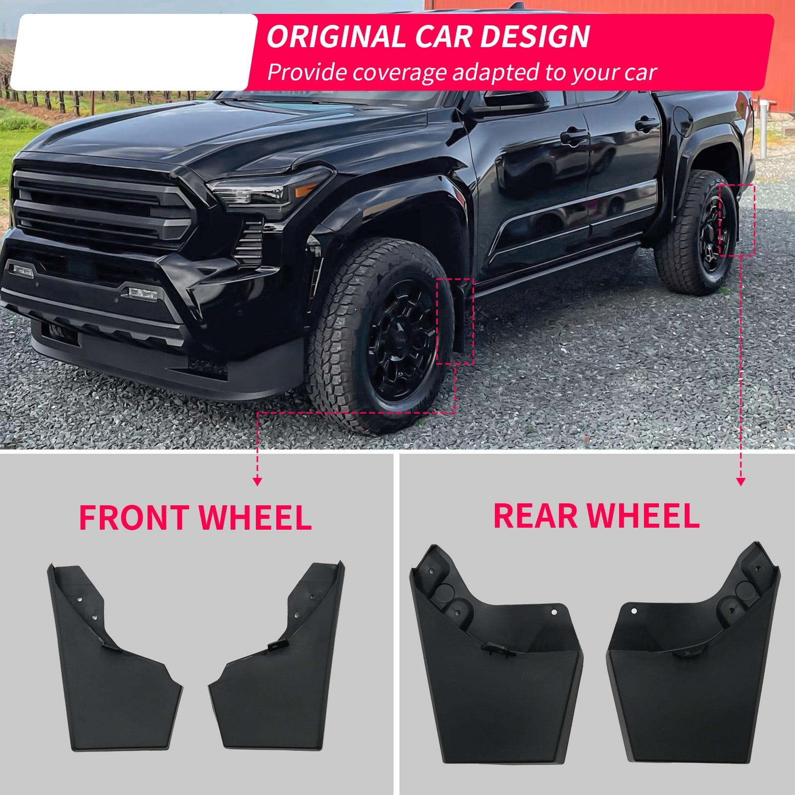 Mud Flaps for 2024 2025 Toyota Tacoma Without Fender Flare Mud Guards Front & Rear No Drilling 4PCS Splash Guards Fender Flares