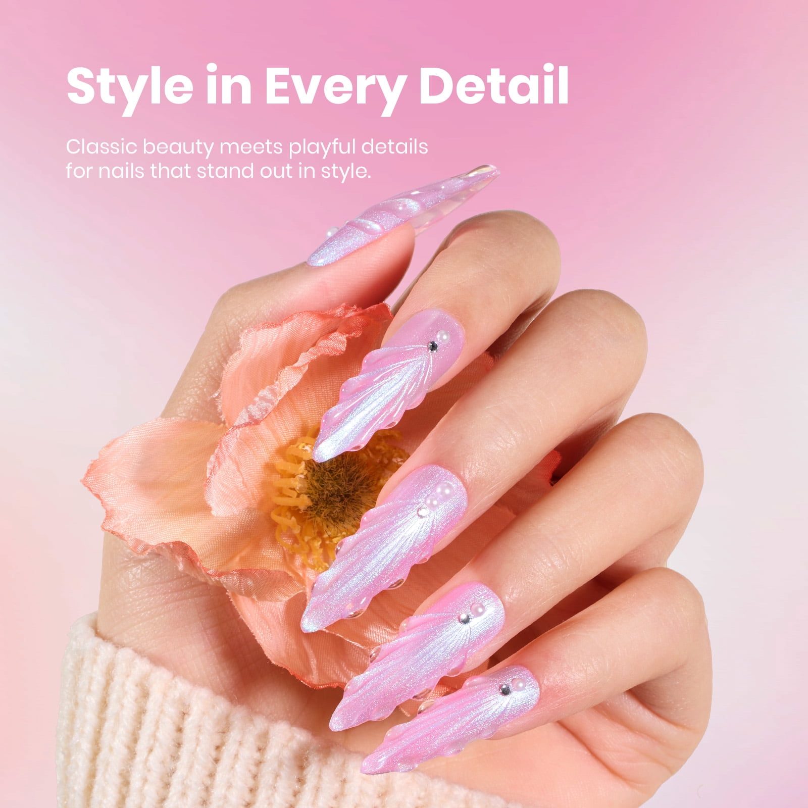 Beetles Gel Nail Polish, Stay Shining Nebula Pink Glow Shade with Textured Ribbed Effect, 0.51 fl oz
