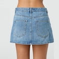thumbnail image 5 of Women Denim Mini Skirt Casual A Line High Waist Button Zipper Closure Five Pocket Design Raw Hem Skirt Light Blue L, 5 of 8