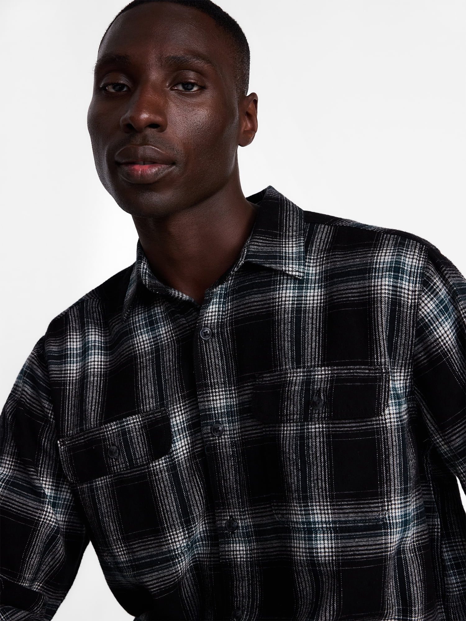 George Men's and Big Men's 100% Cotton Double Pocket Flannel Shirt, Sizes XS-3XLT