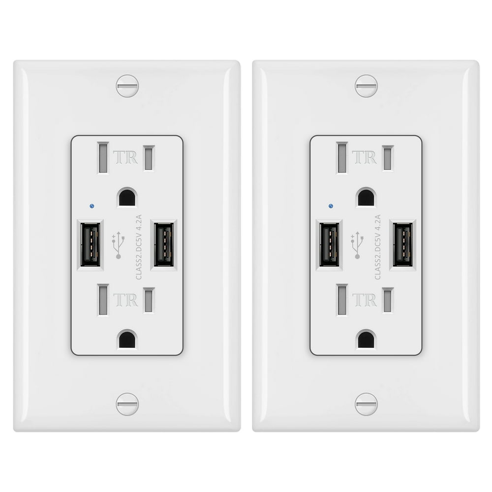[2 Pack] BESTTEN 4.2A USB Wall Outlet, Tamper Resistant Receptacles
