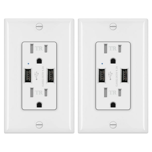 [2 Pack] BESTTEN 4.2A USB Wall Outlet, Tamper Resistant Receptacles