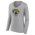 thumbnail image 2 of Women's Heather Gray Jacksonville Jaguars Logo Team Lockup Long Sleeve V-Neck T-Shirt, 2 of 3