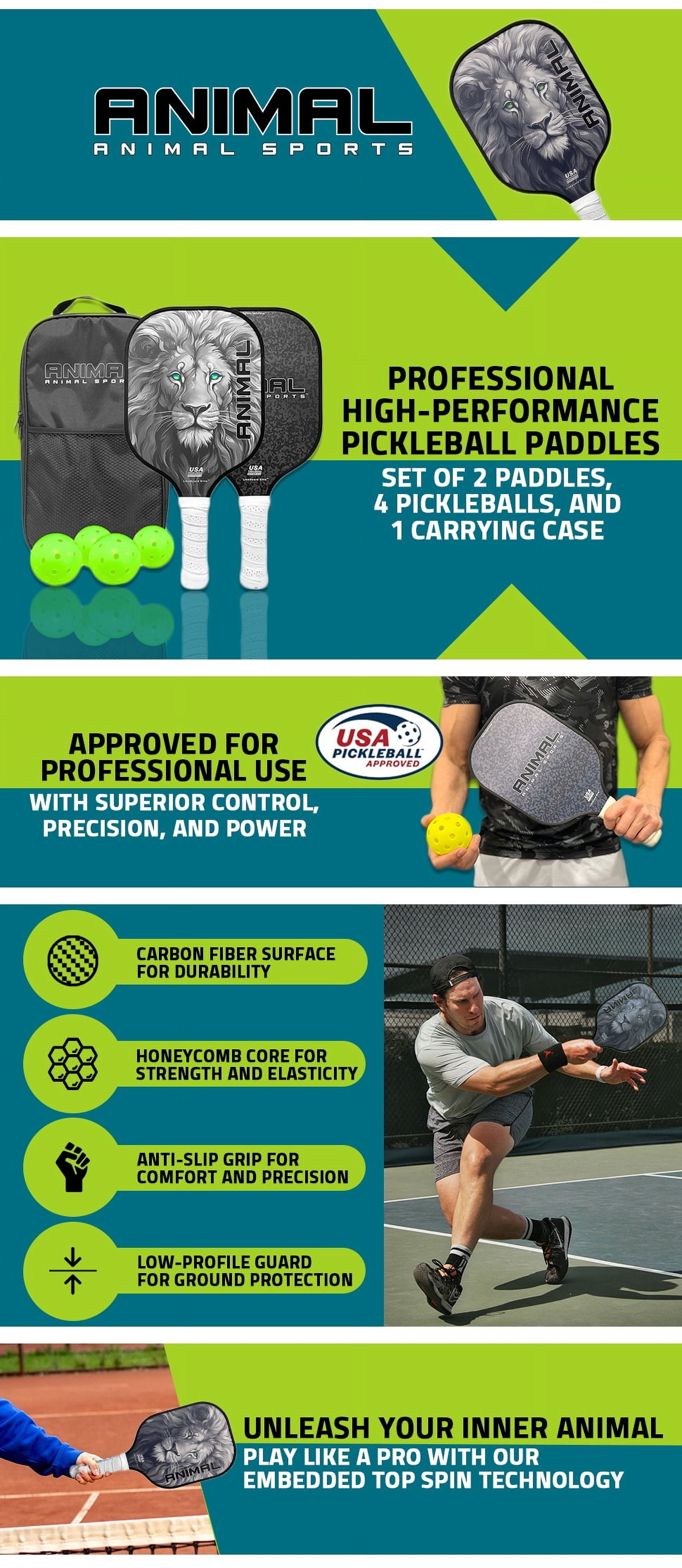 TopSpin Technology Pickleball Paddles, Set of 2 Carbon Fiber Paddles, USAPA Approved