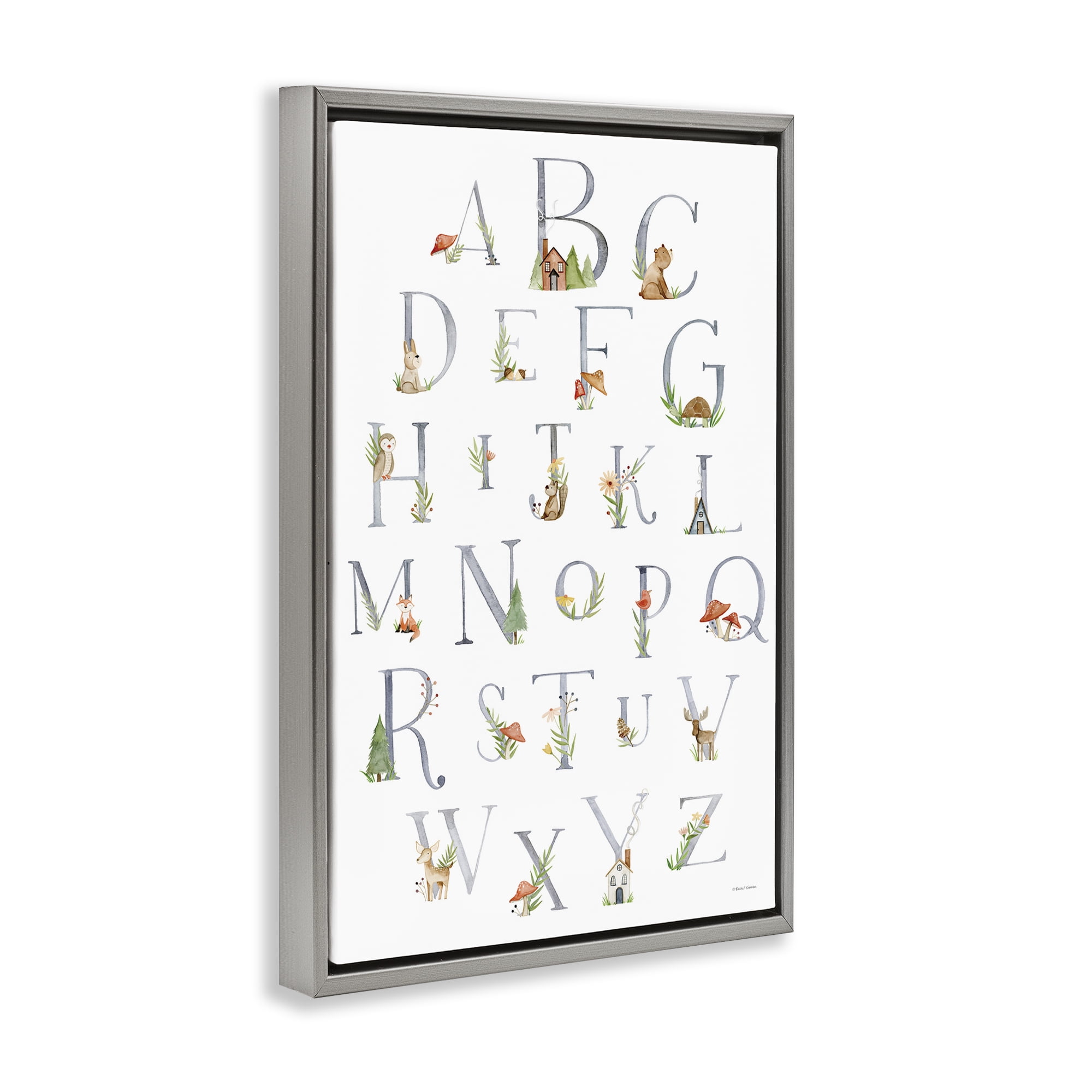 Stupell Industries Soft Cottage Alphabet Town & City Painting Gray Floater Framed Art Print Wall Art, 21 x 31