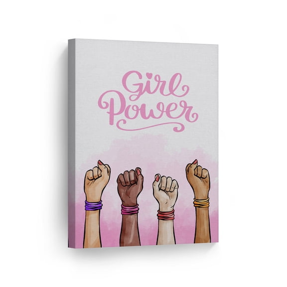 Smile Art Design Girl Power Quote Diversity Kids Gilrs African American White and Black Canvas Wall Art Print Kids Room Decor Baby Room Decor Nursery Decor Ready to Hang Made in the USA- 22x15