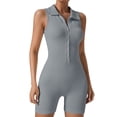 thumbnail image 1 of YFELWZ Womens Plus Size Ribbed Shaping Button Up Sleeveless Yoga Jumpsuit Grey M, 1 of 5