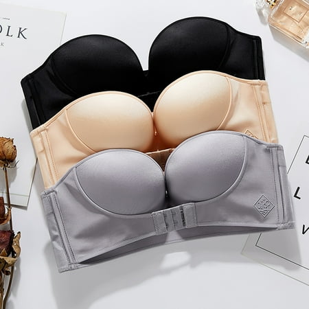 

rygai Lift Bra Anti-Slip Invisible Front Buckle Breathable Underwear for Women Grey 32/70AB