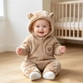 thumbnail image 6 of mgoYE Baby Newborn Baby Bear Outfit With Fold-Over Mittens Footies Thin Fleece Romper Hooded Jumpsuit Winter Coat Girls Boys(Coffee,3-6 Months), 6 of 9