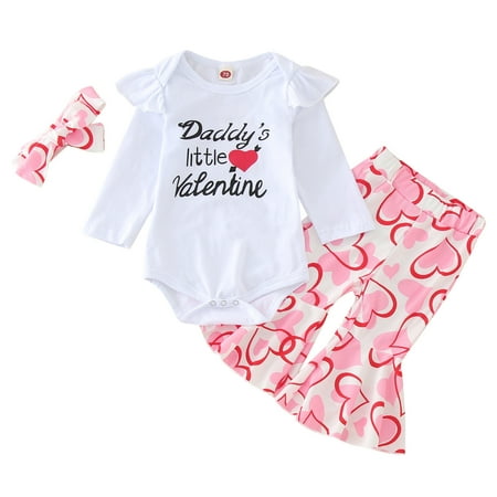 

MHZLDYZ Clearance Hawaiian Shirts for Girls Newborn Infant Baby Girls Cotton Print Autumn Winter Valentine s Day Long Sleeve Pants Romper Bodysuit Bell Bottom Headbands Clothes (Pink 80)