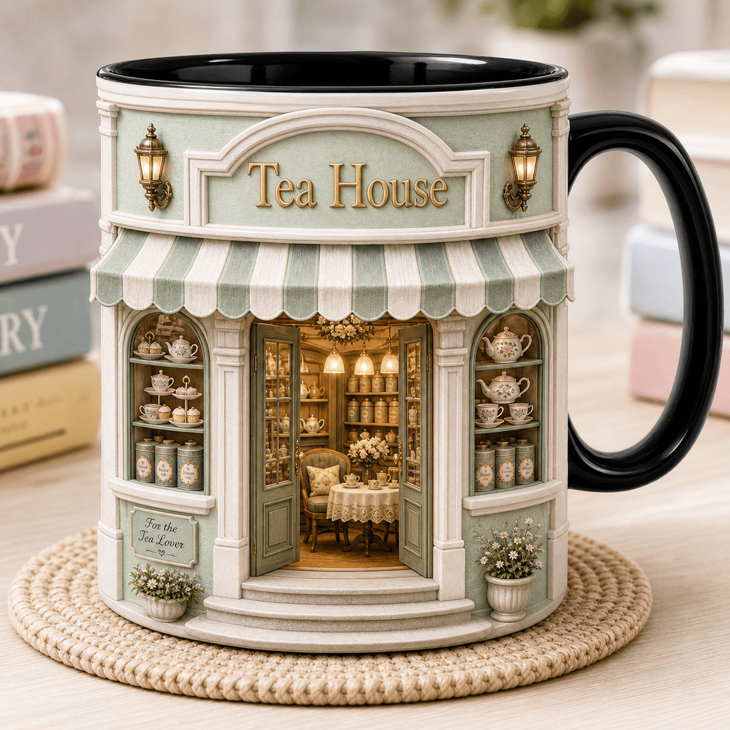 Personalized Coffee Mug Tea House Storefront Ceramic Drinkware for Tea Lovers