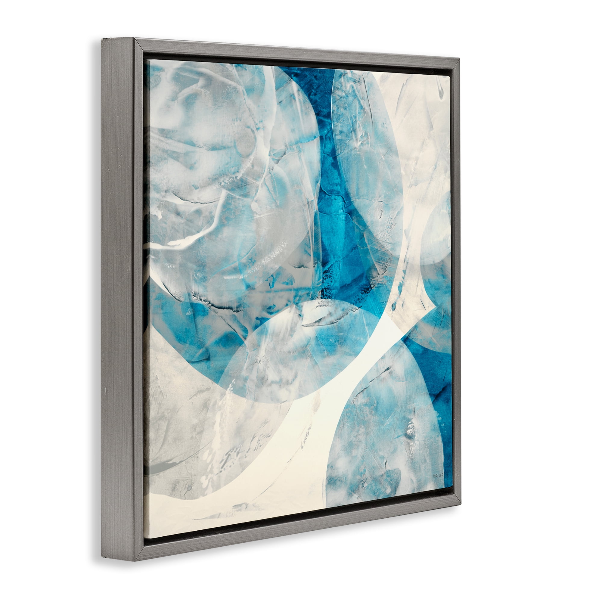 Stupell Industries Layered Blue Spheres Abstract Painting Gray Floater Framed Canvas Art Print Wall Art, 25 x 25