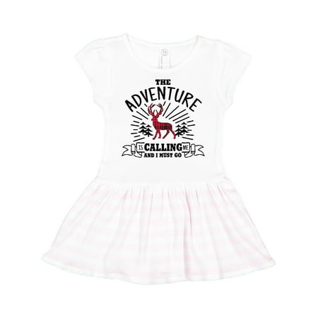 

Inktastic The Adventure is Calling and I must Go with Plaid Deer Gift Toddler Girl Dress
