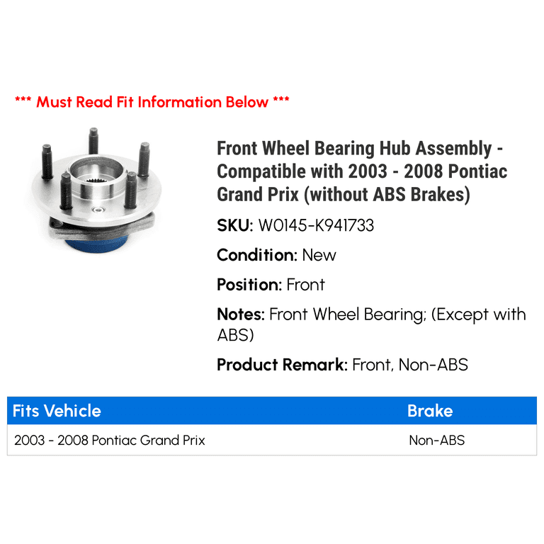Aftermarket 513121 Direct Fit Front Wheel Hub Bearing Assembly For 2004 2008 Pontiac Grand Prix With Abs 878609
