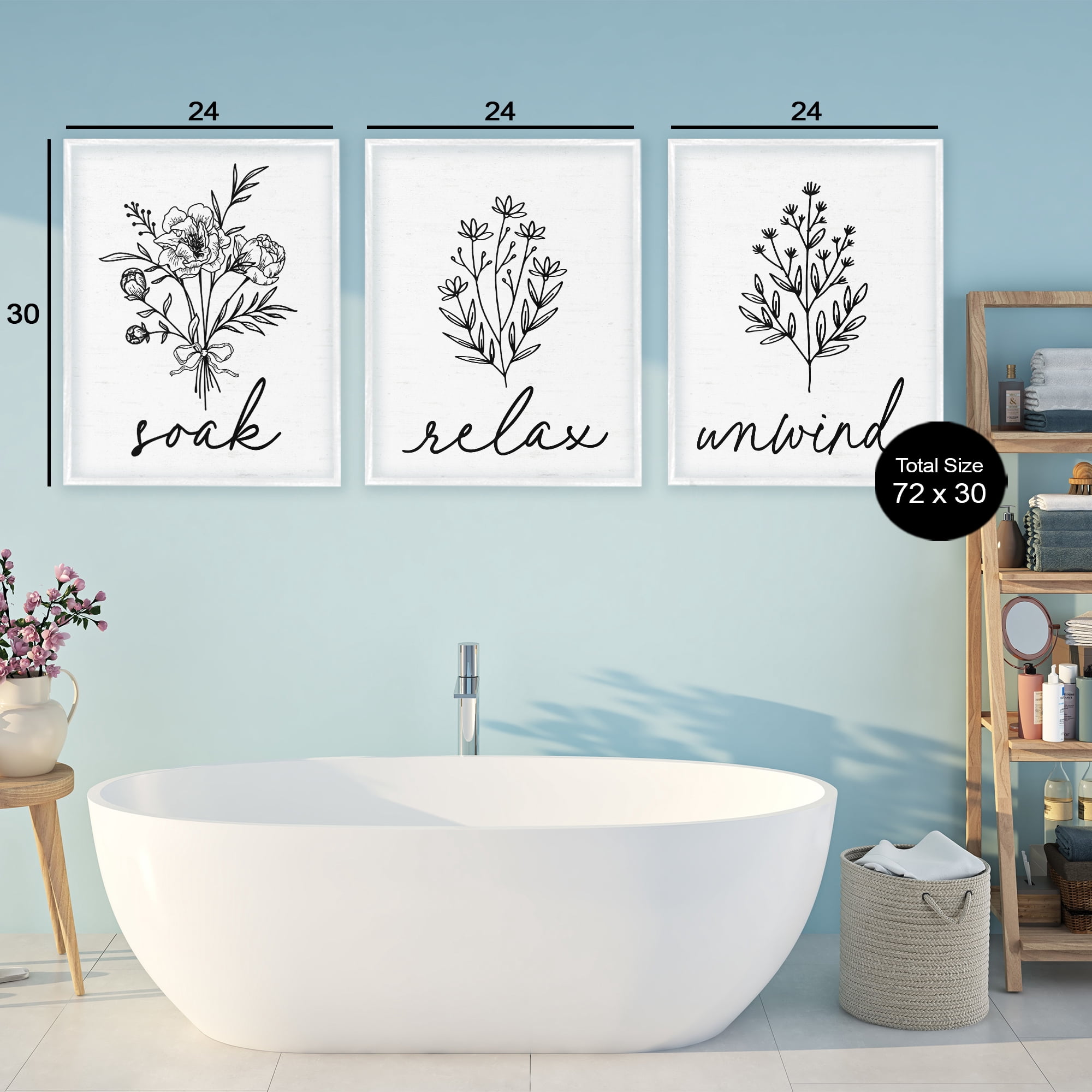 Bathroom Herbs for Relaxation 3 Piece White Framed Giclee Art Set, design by Lettered and Lined